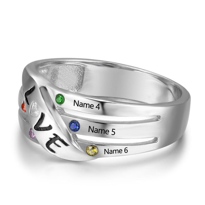 925 Sterling Silver Birthstone Ring with Names