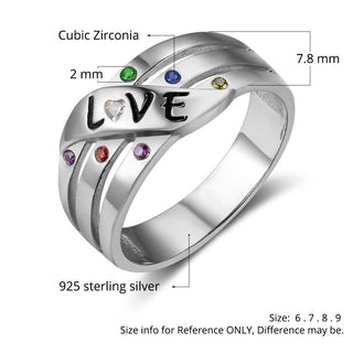 925 Sterling Silver Birthstone Ring with Names