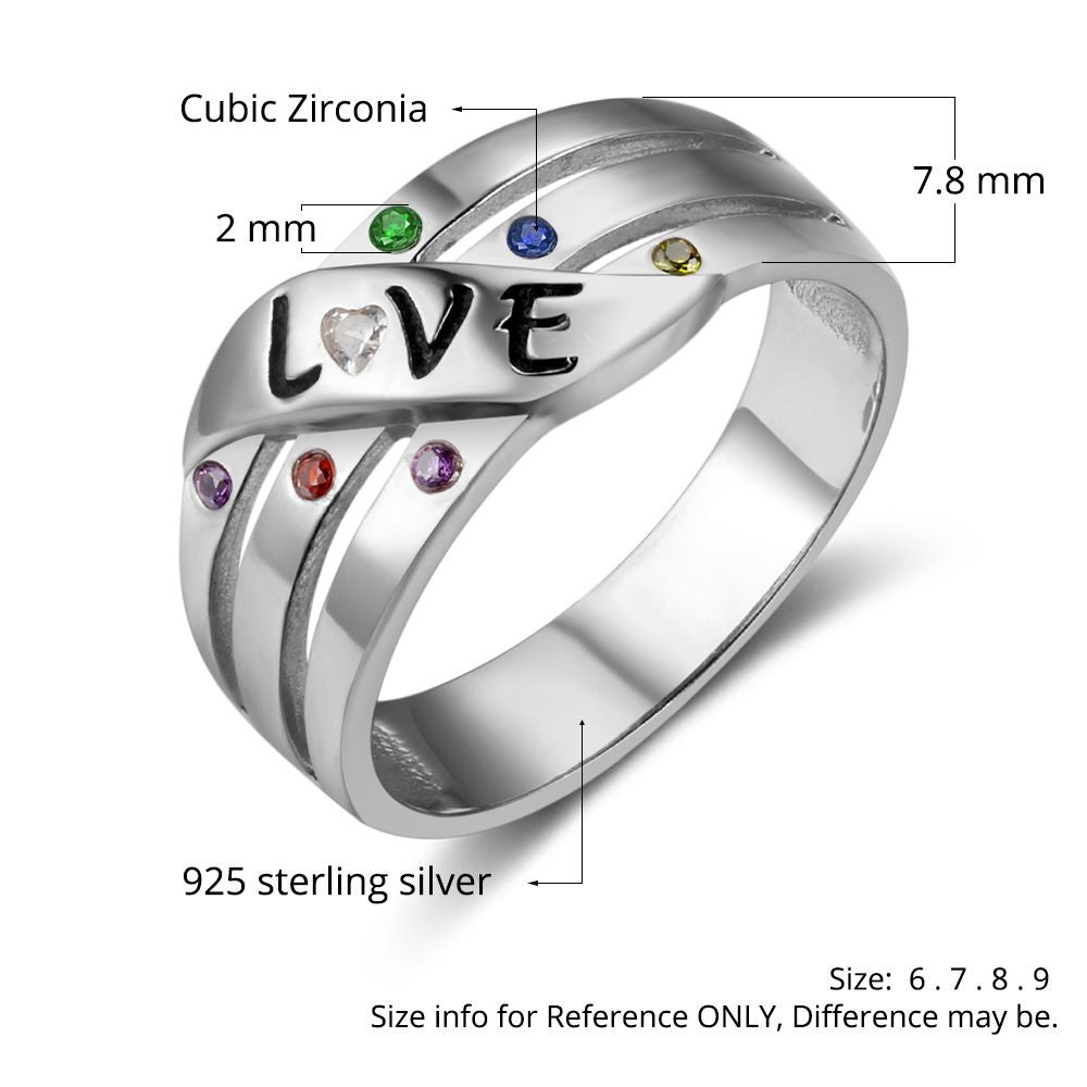 925 Sterling Silver Birthstone Ring with Names