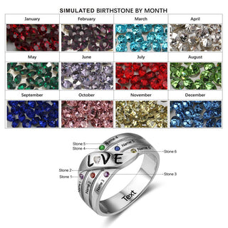 925 Sterling Silver Birthstone Ring with Names
