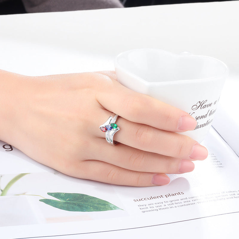 Birthstone & Engraved Sterling Silver Ring