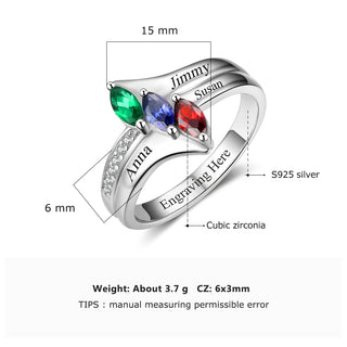 Birthstone & Engraved Sterling Silver Ring