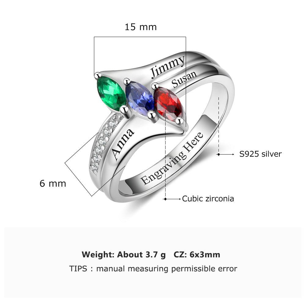Birthstone & Engraved Sterling Silver Ring