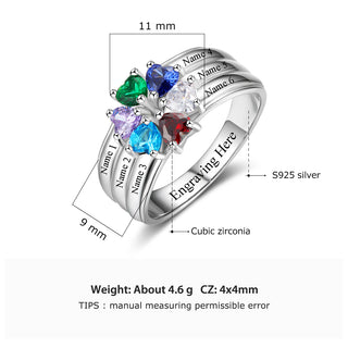Birthstone Engraved Sterling Silver Ring