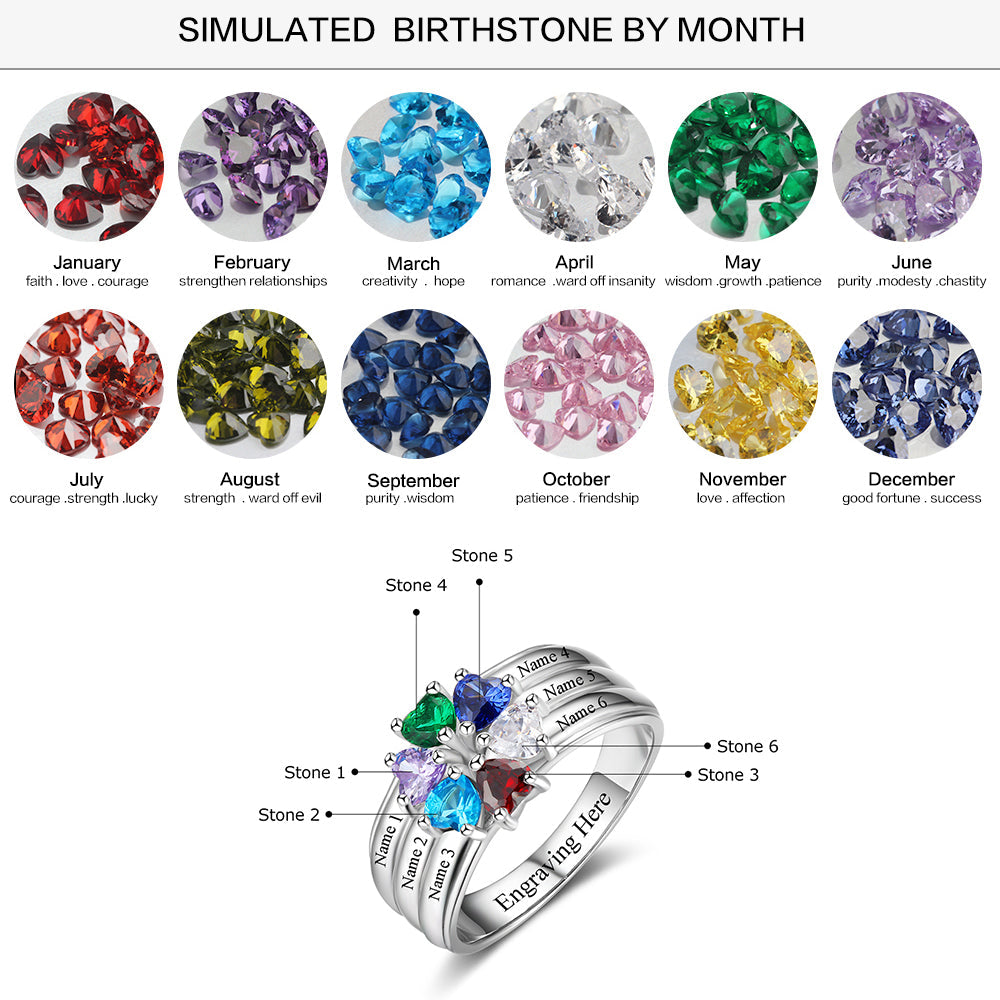 Birthstone Engraved Sterling Silver Ring