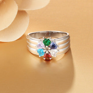 Birthstone Engraved Sterling Silver Ring