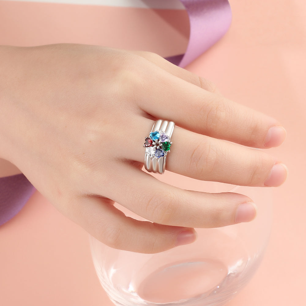 Birthstone Engraved Sterling Silver Ring