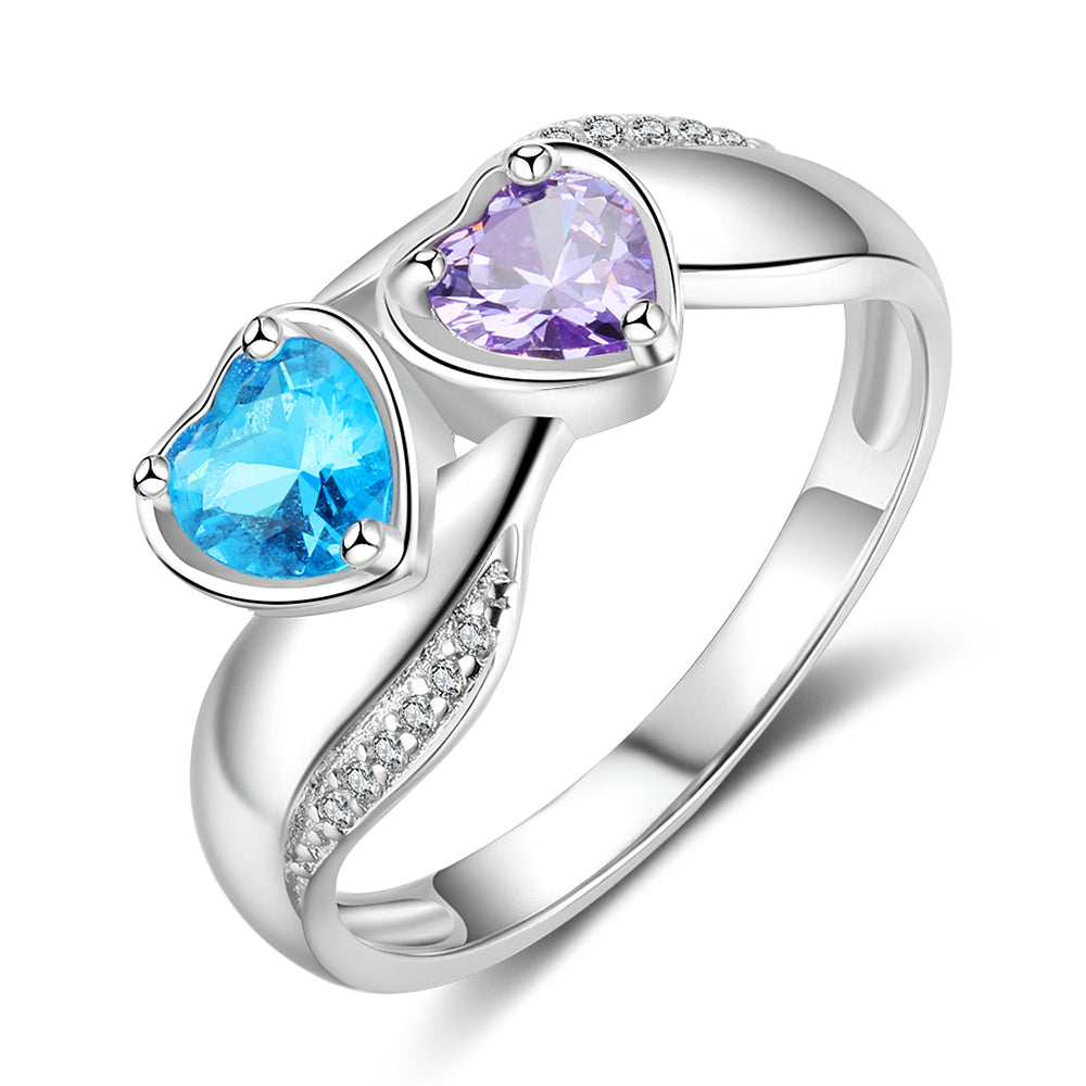 Two Birthstone & Engraved Sterling Silver Ring