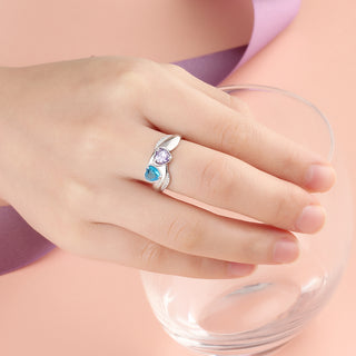 Two Birthstone & Engraved Sterling Silver Ring