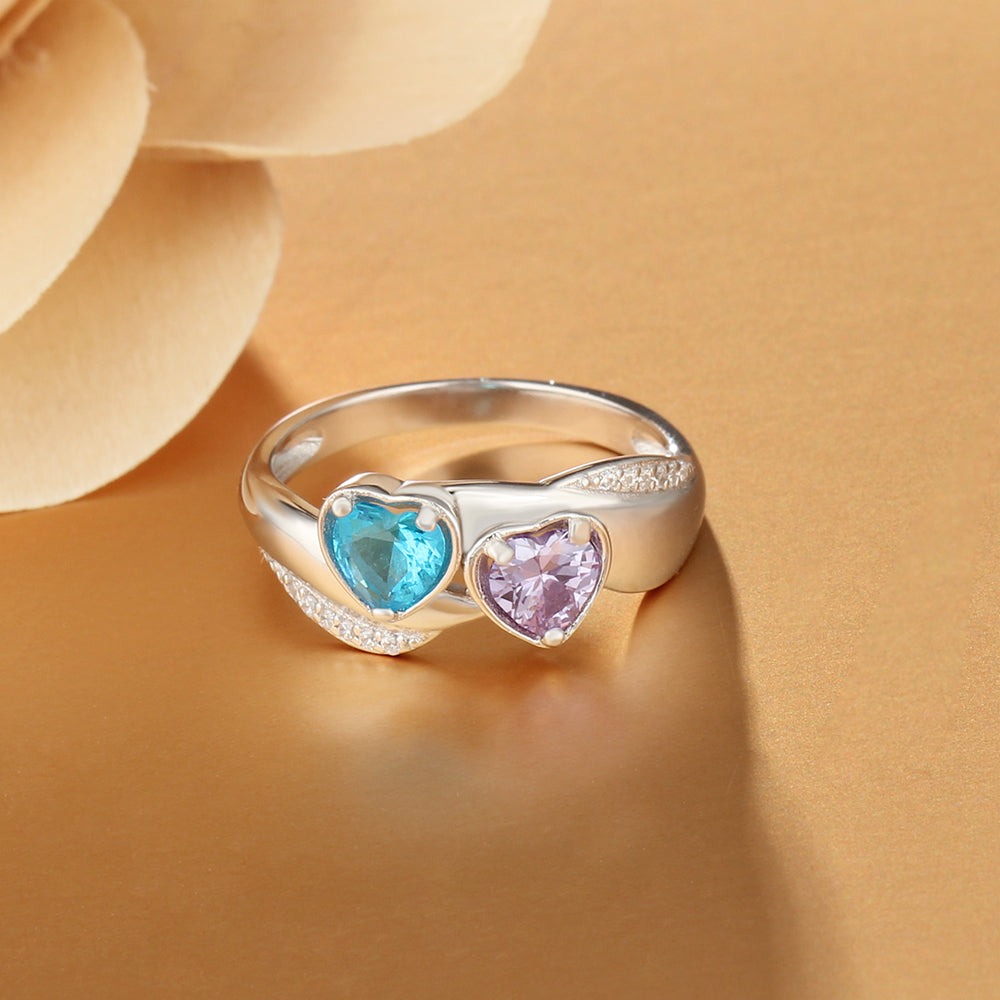 Two Birthstone & Engraved Sterling Silver Ring
