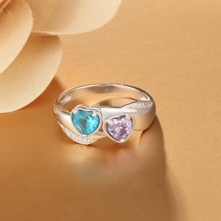 Two Birthstone & Engraved Sterling Silver Ring