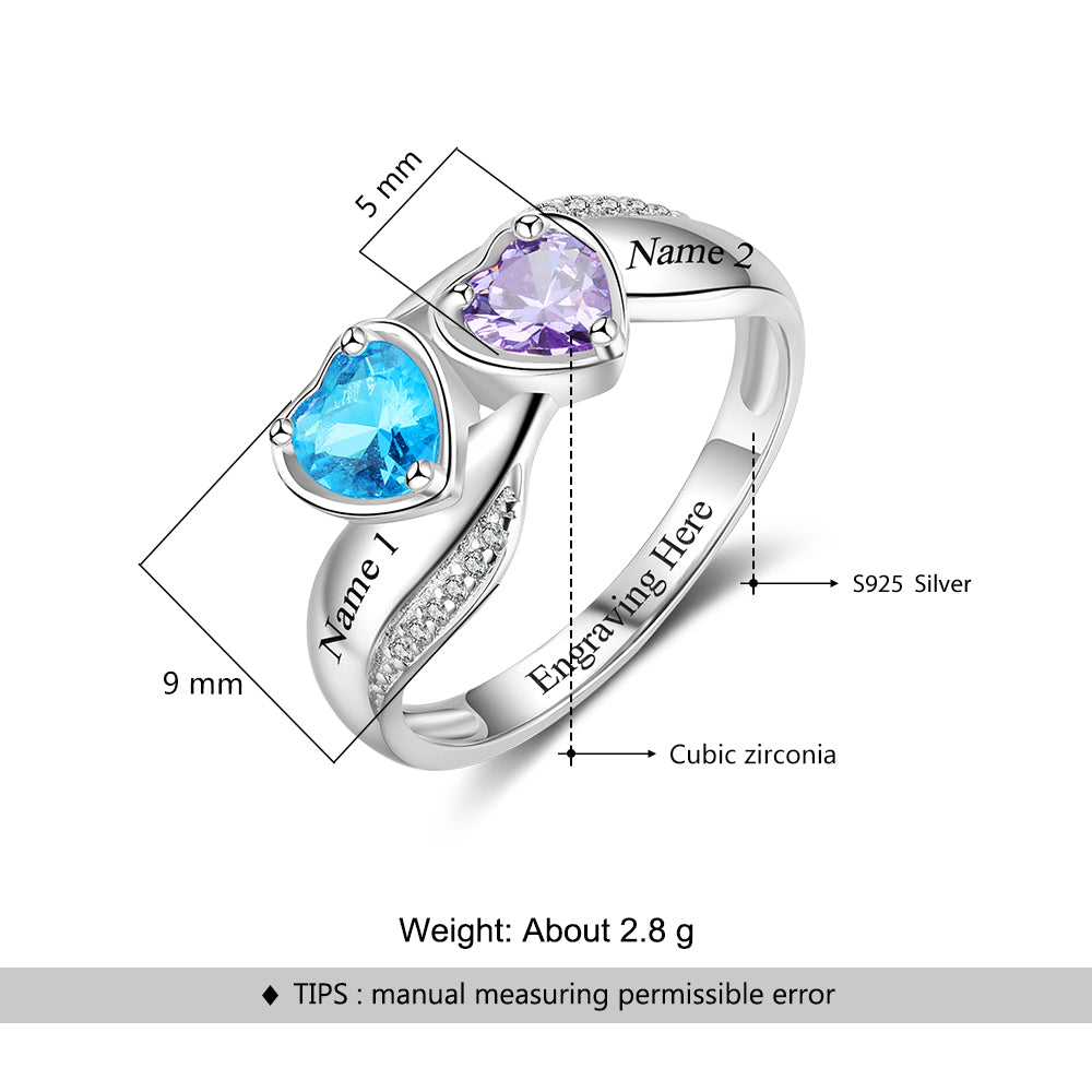 Two Birthstone & Engraved Sterling Silver Ring