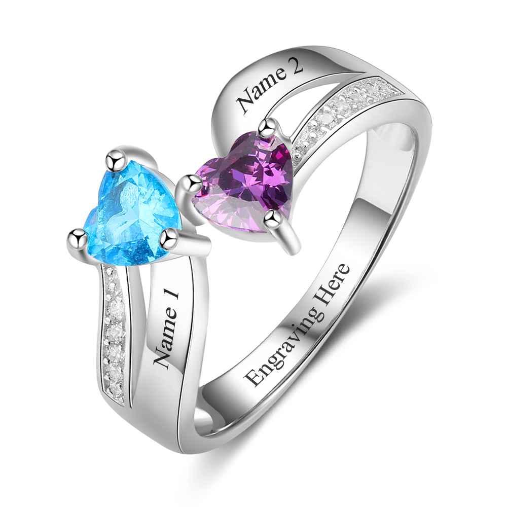 925 Sterling Silver Personalized Heart Stone Ring