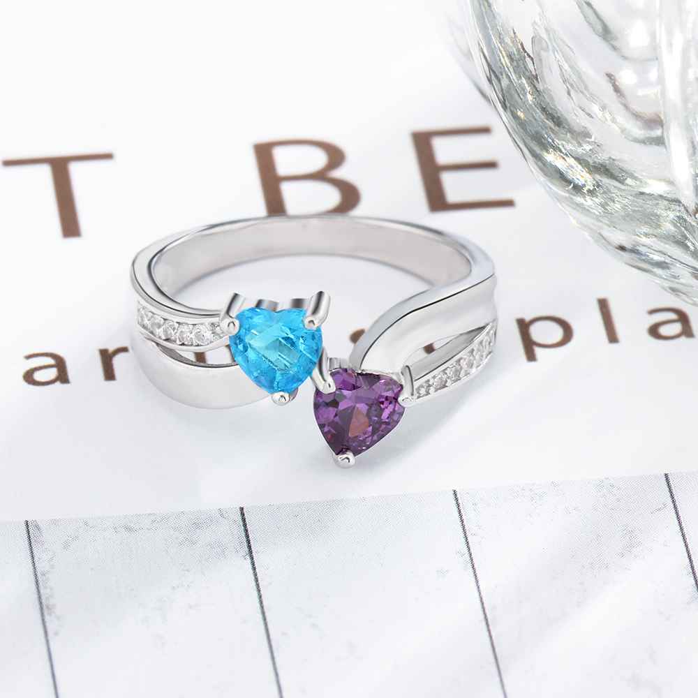 925 Sterling Silver Personalized Heart Stone Ring
