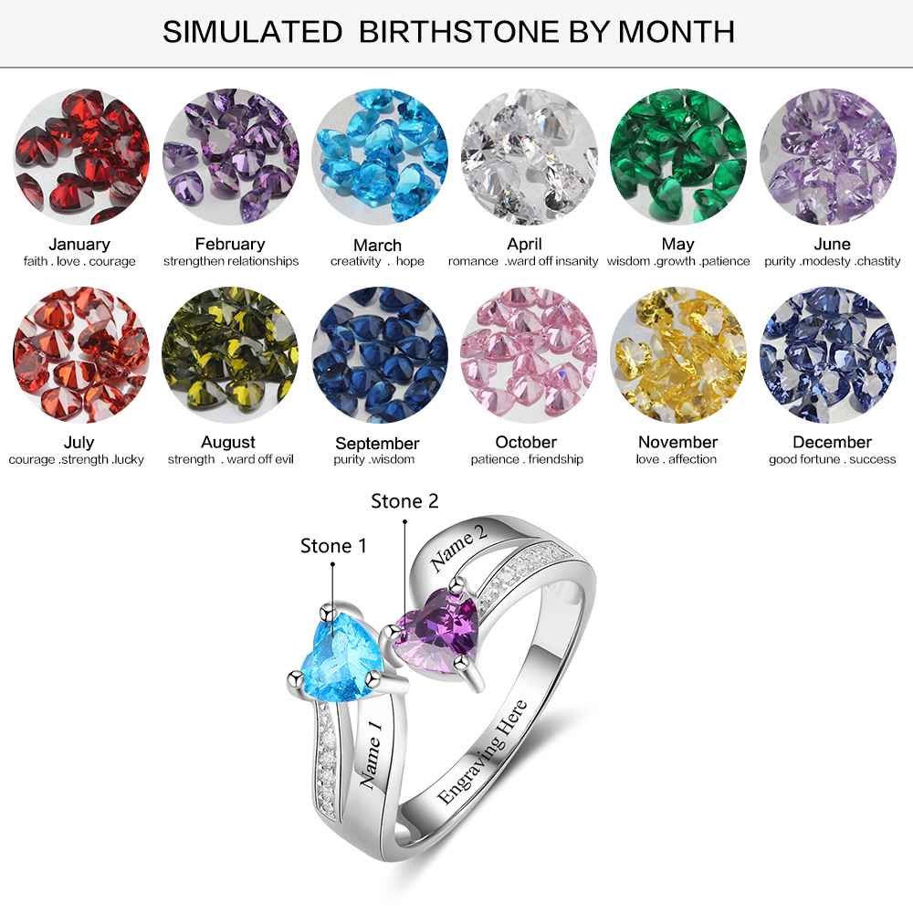 925 Sterling Silver Personalized Heart Stone Ring