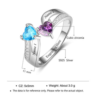925 Sterling Silver Personalized Heart Stone Ring
