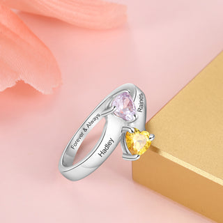 Two Birthstone & Engraved 925 Sterling Silver Ring