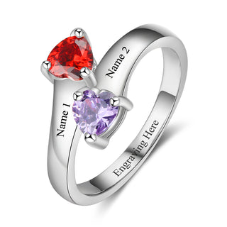 Two Birthstone & Engraved 925 Sterling Silver Ring