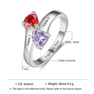 Two Birthstone & Engraved 925 Sterling Silver Ring