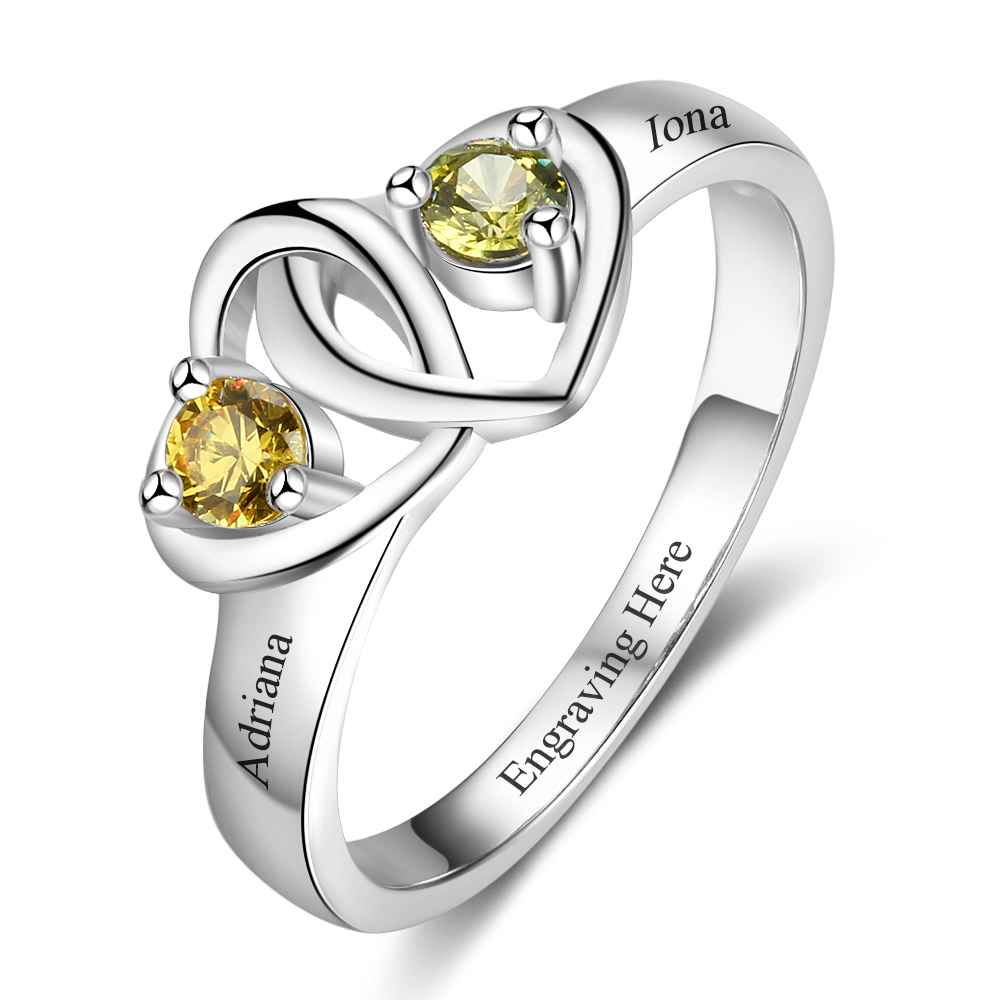 925 Sterling Silver Double Heart Ring
