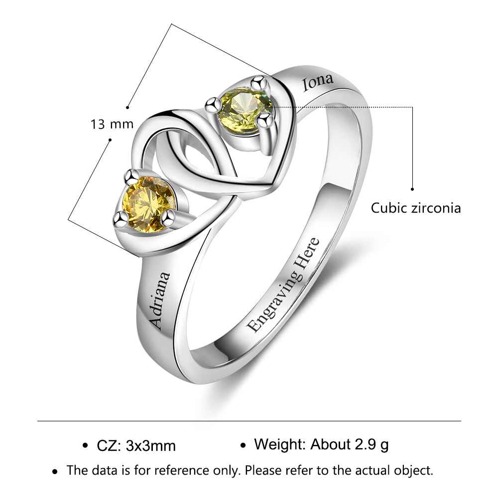 925 Sterling Silver Double Heart Ring