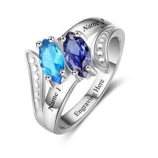 Engraved 925 Sterling Silver Birthstone Ring