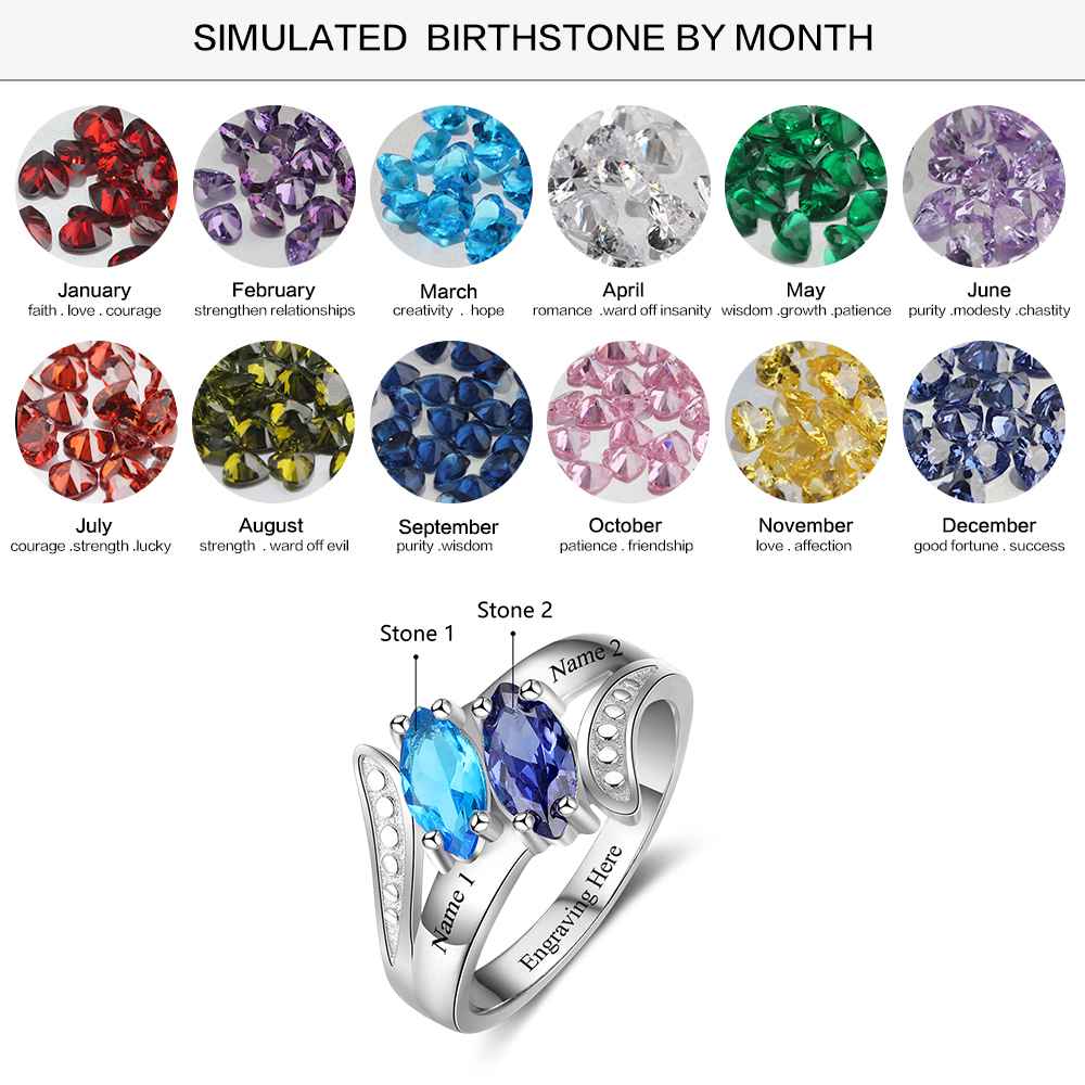 Engraved 925 Sterling Silver Birthstone Ring