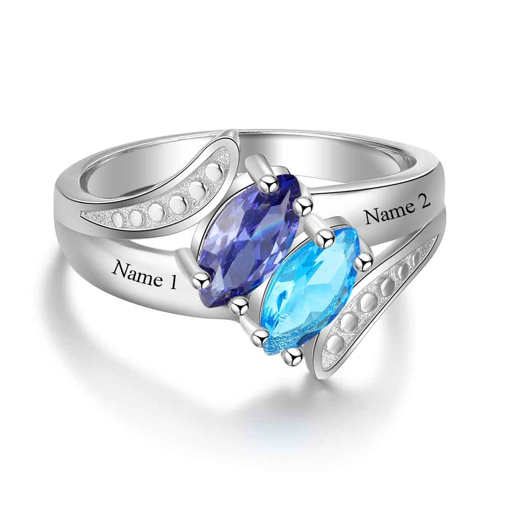 Engraved 925 Sterling Silver Birthstone Ring