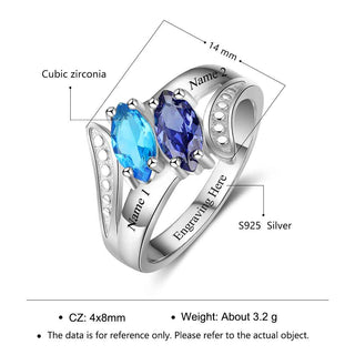 Engraved 925 Sterling Silver Birthstone Ring
