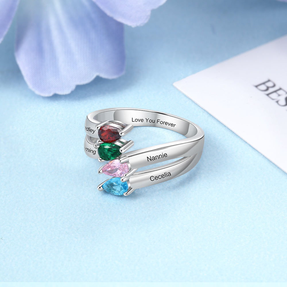 Birthstone & Engraved Sterling Silver Ring