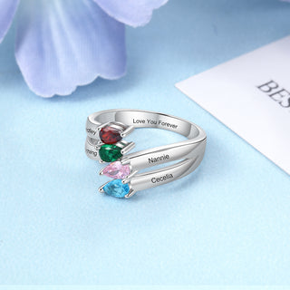 Birthstone & Engraved Sterling Silver Ring