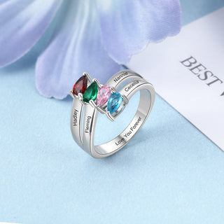 Birthstone & Engraved Sterling Silver Ring