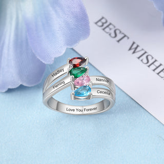 Birthstone & Engraved Sterling Silver Ring