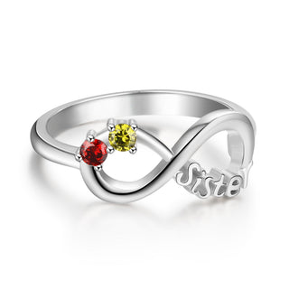 Birthstone & Engraved Sterling Silver Ring