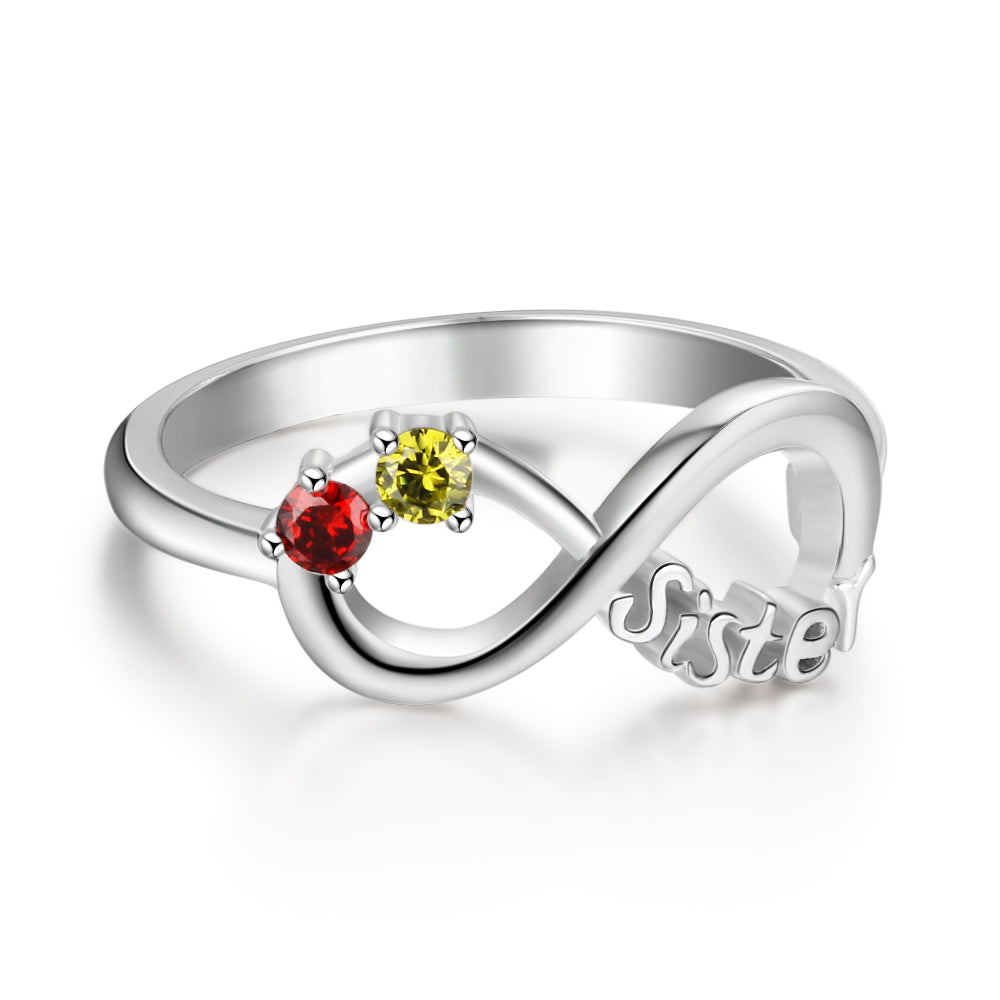 Birthstone & Engraved Sterling Silver Ring