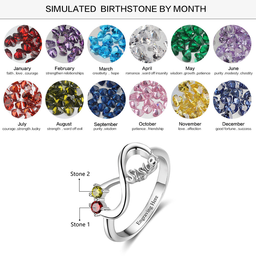 Birthstone & Engraved Sterling Silver Ring