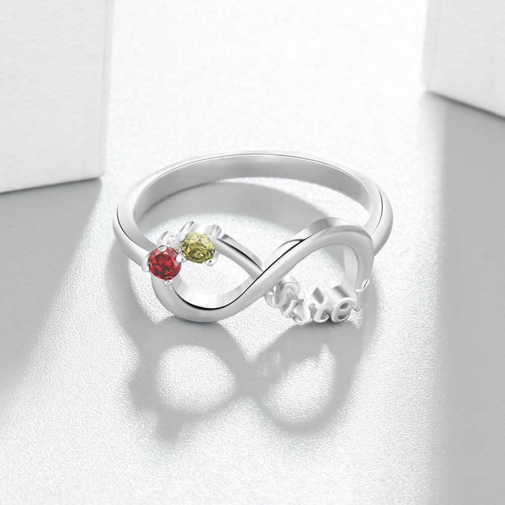 Birthstone & Engraved Sterling Silver Ring