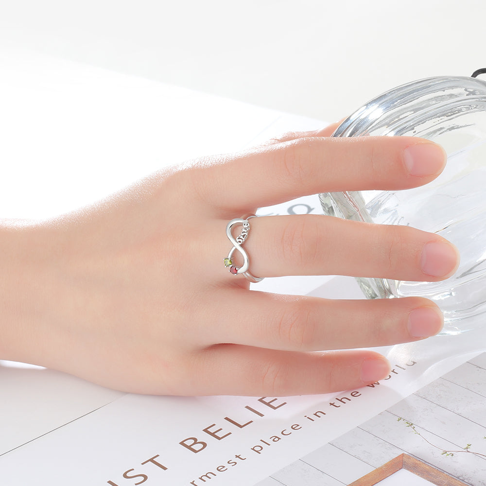 Birthstone & Engraved Sterling Silver Ring