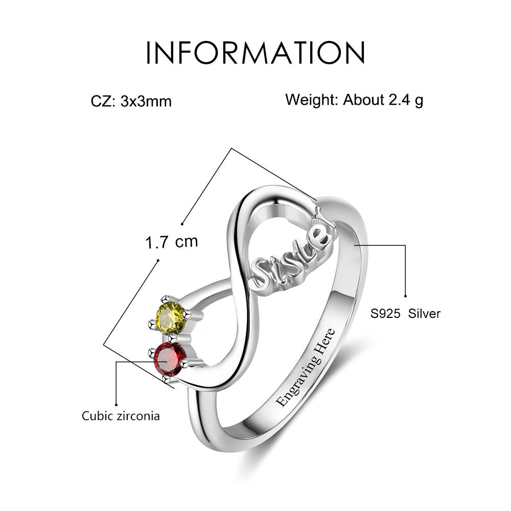 Birthstone & Engraved Sterling Silver Ring