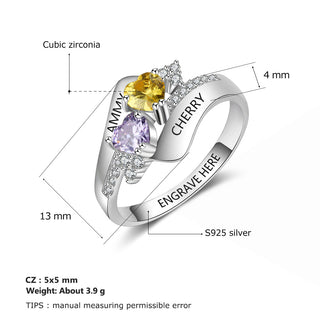 S925 Heart Birthstone Rings