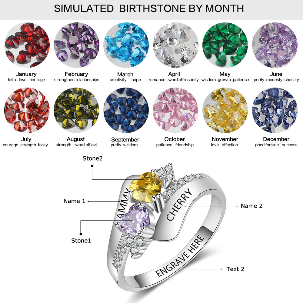 S925 Heart Birthstone Rings