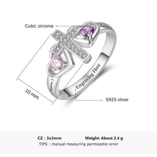 925 Sterling Silver Birthstones Cross Rings