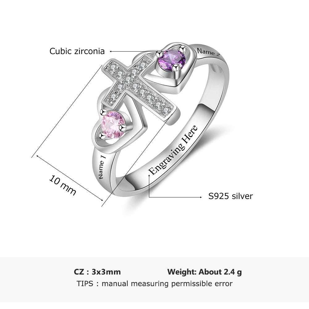 925 Sterling Silver Birthstones Cross Rings