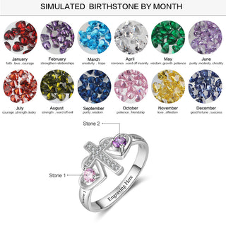 925 Sterling Silver Birthstones Cross Rings