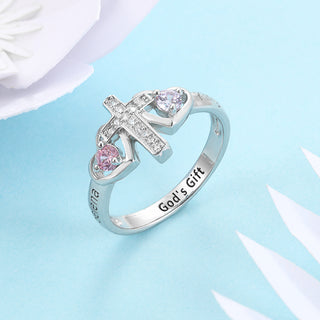 925 Sterling Silver Birthstones Cross Rings