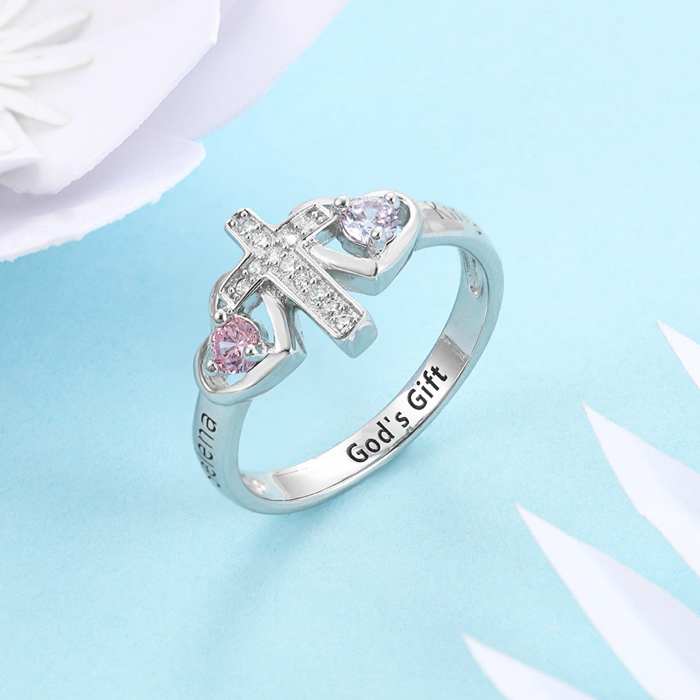 925 Sterling Silver Birthstones Cross Rings