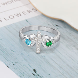 925 Sterling Silver Birthstones Cross Rings