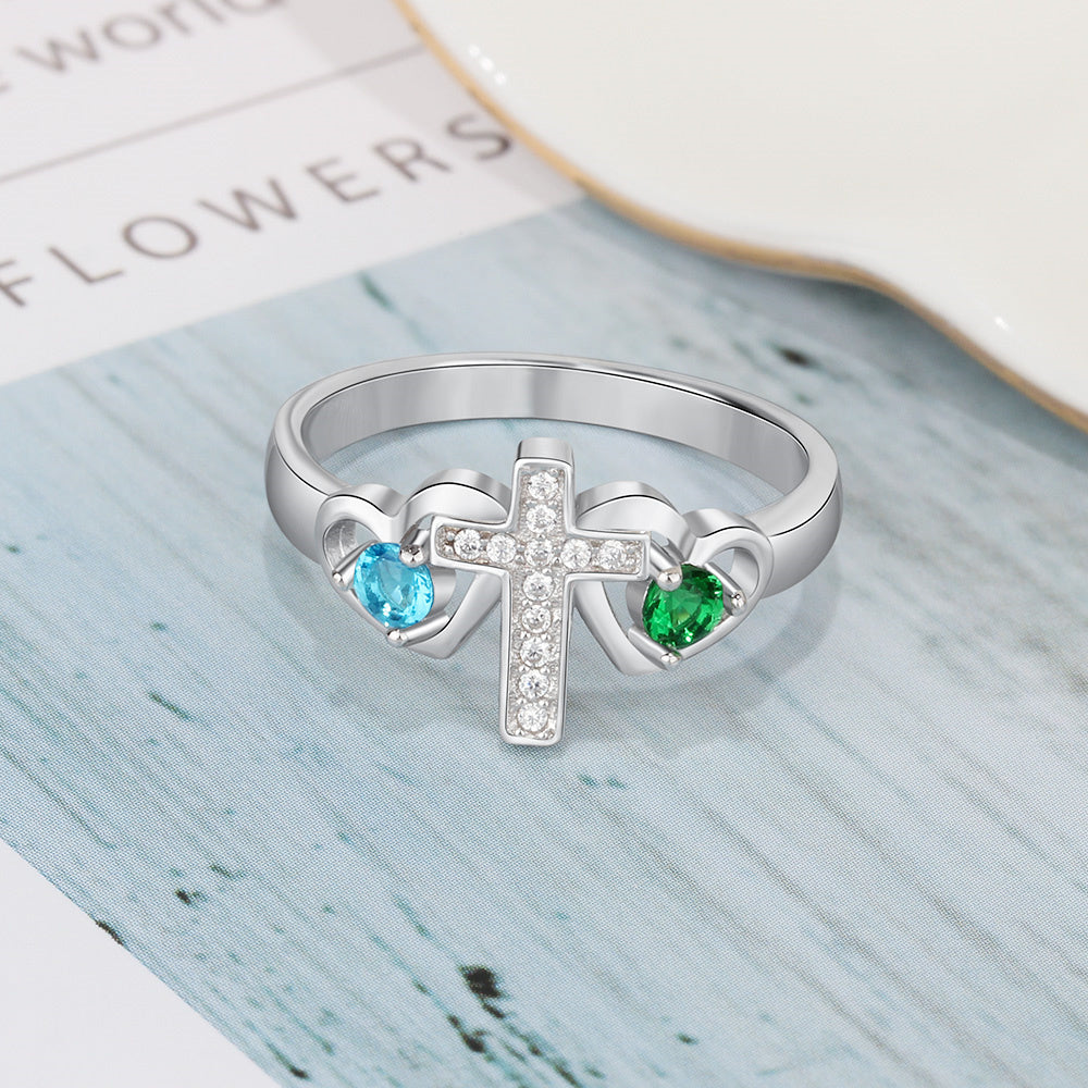 925 Sterling Silver Birthstones Cross Rings