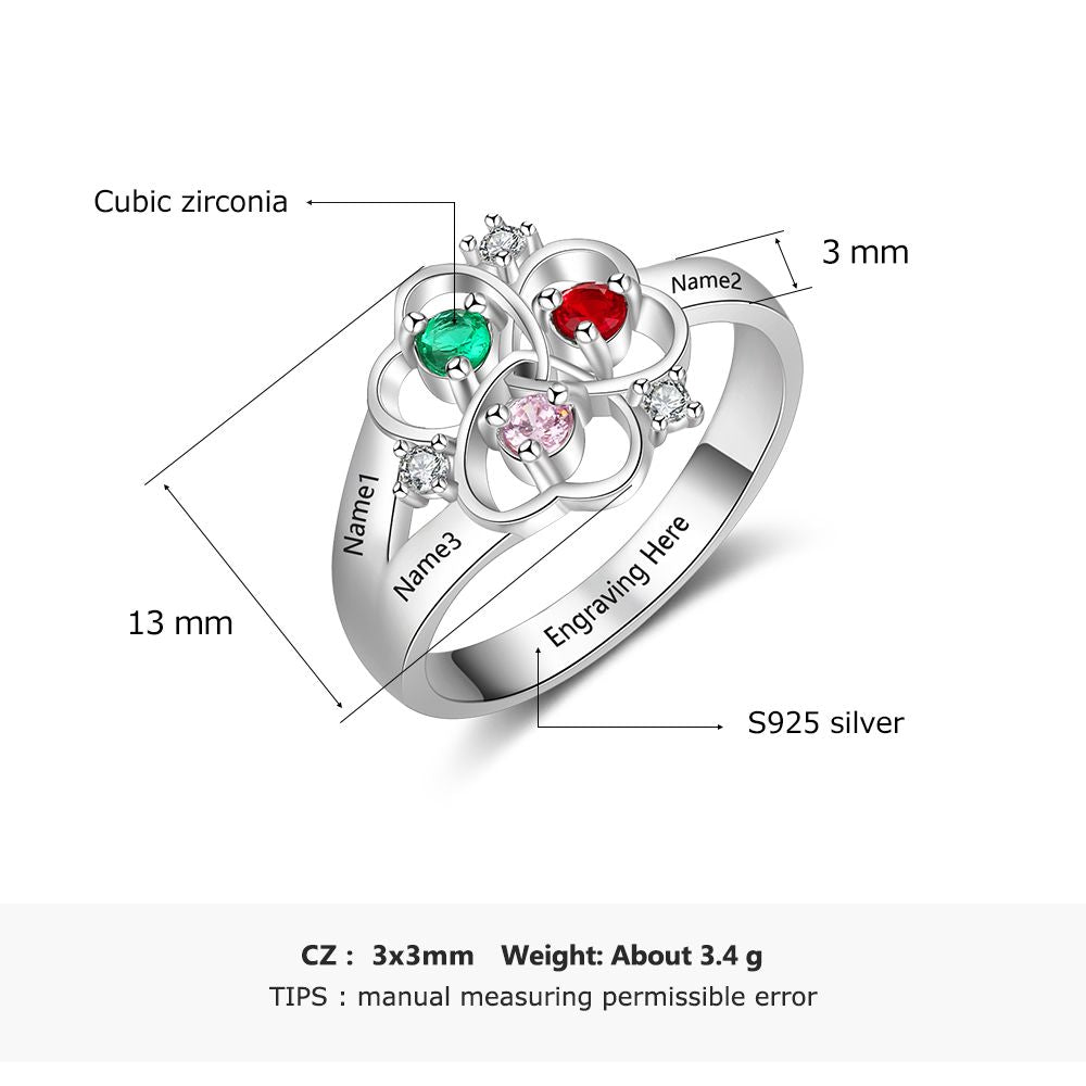 Birthstone & Engraved Sterling Silver Ring
