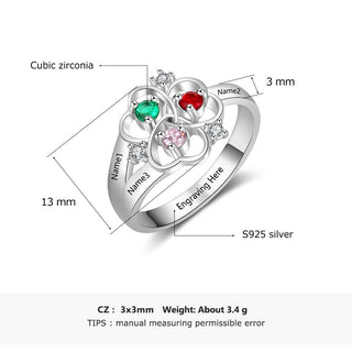 Birthstone & Engraved Sterling Silver Ring